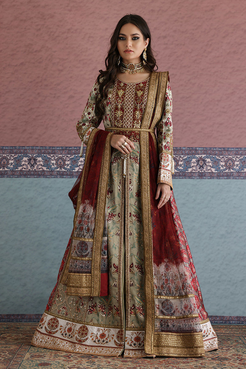 Pakistani Light Green Zardozi Cotton Net & Silk Bridal Maxi (2-Piece) - Image 1