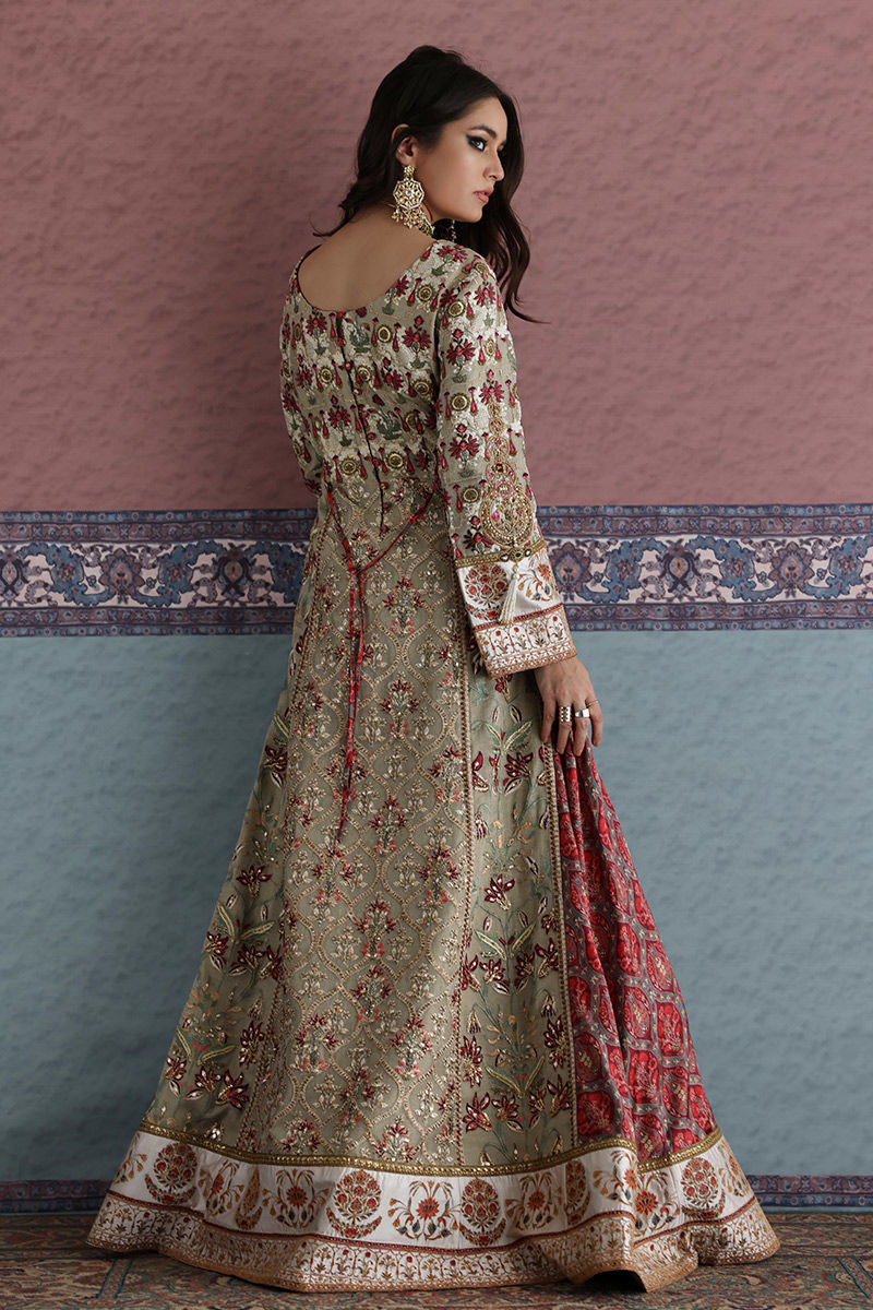 Pakistani Light Green Zardozi Cotton Net & Silk Bridal Maxi (2-Piece) - Image 4