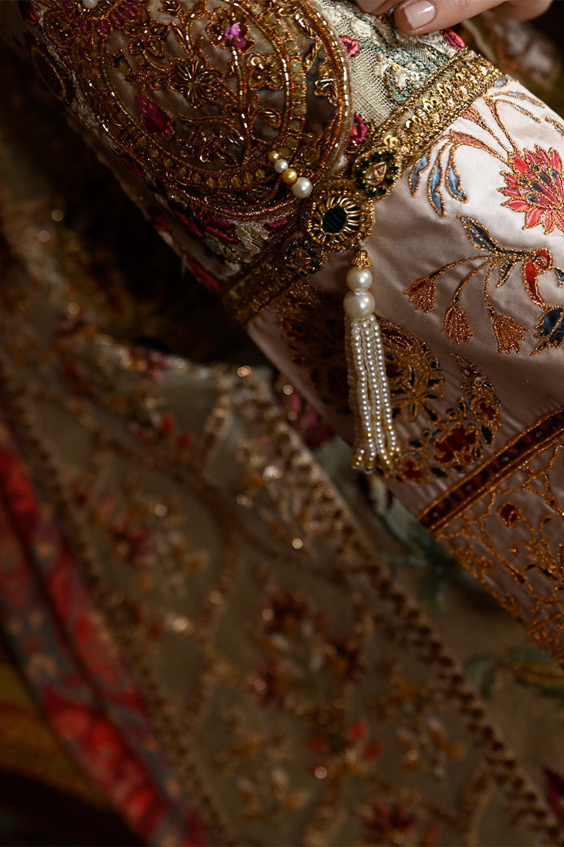 Pakistani Light Green Zardozi Cotton Net & Silk Bridal Maxi (2-Piece) - Image 6