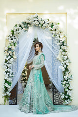 Pakistani Ombre Green Embellished Net Maxi (2-Piece) - Image 3