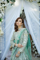 Pakistani Ombre Green Embellished Net Maxi (2-Piece) - Image 5