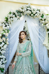 Pakistani Ombre Green Embellished Net Maxi (2-Piece) - Image 6