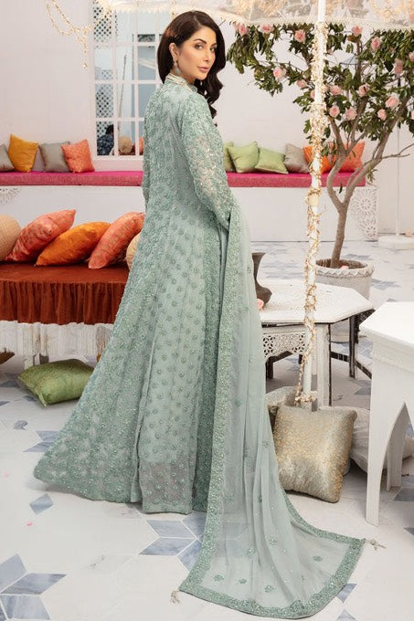 Pakistani Seafoam Green Embroidered Net Maxi Dress (2-Piece) - Image 3