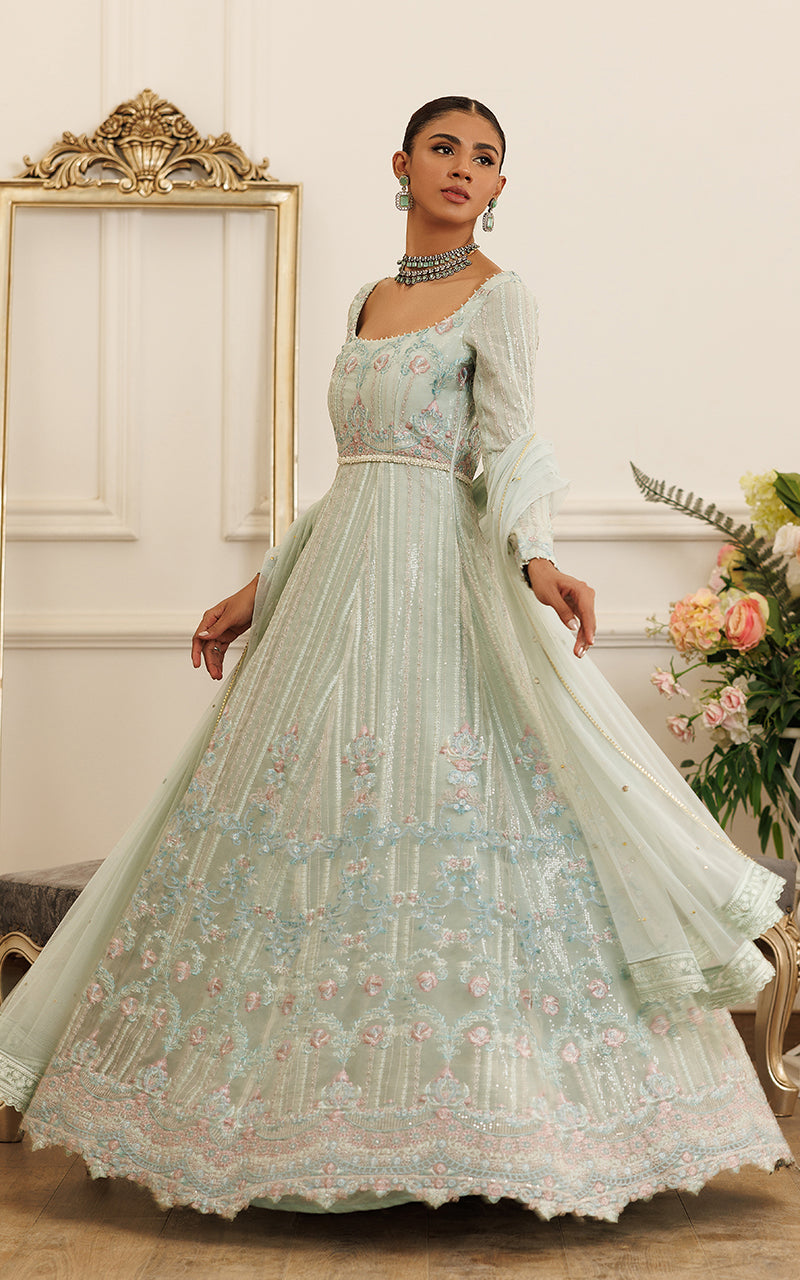 Pakistani Mint Green Embroidered Organza Maxi Dress (2-Piece) - Image 4