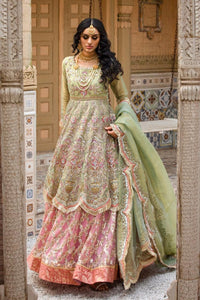 Pakistani Pista Green & Pink Embroidered Organza Bridal Maxi (3-Piece) - Image 2