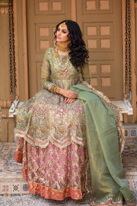 Pakistani Pista Green & Pink Embroidered Organza Bridal Maxi (3-Piece) - Image 3