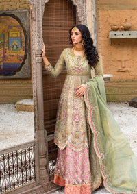 Pakistani Pista Green & Pink Embroidered Organza Bridal Maxi (3-Piece) - Image 4