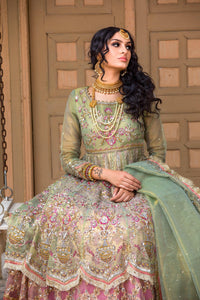 Pakistani Pista Green & Pink Embroidered Organza Bridal Maxi (3-Piece) - Image 5