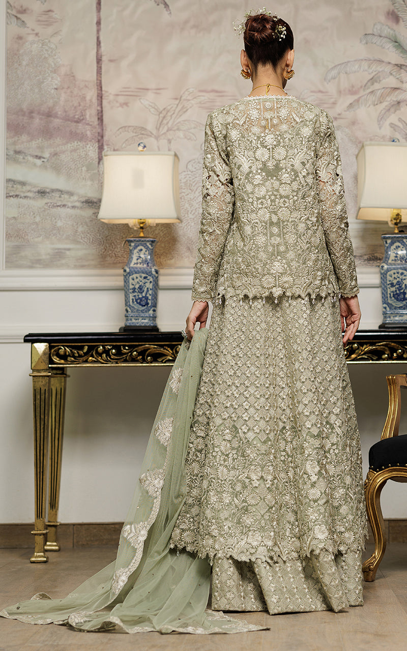 Pakistani Sage Green Embroidered Organza Maxi (3-Piece) - Image 7