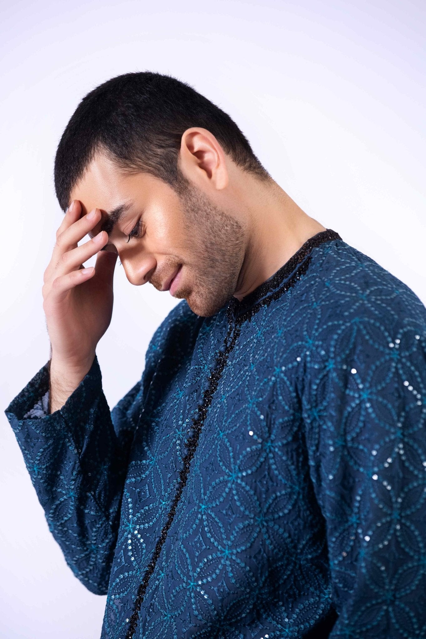 Teal Zardozi Embroidered Chiffon Kurta (3-Piece) - Image 6