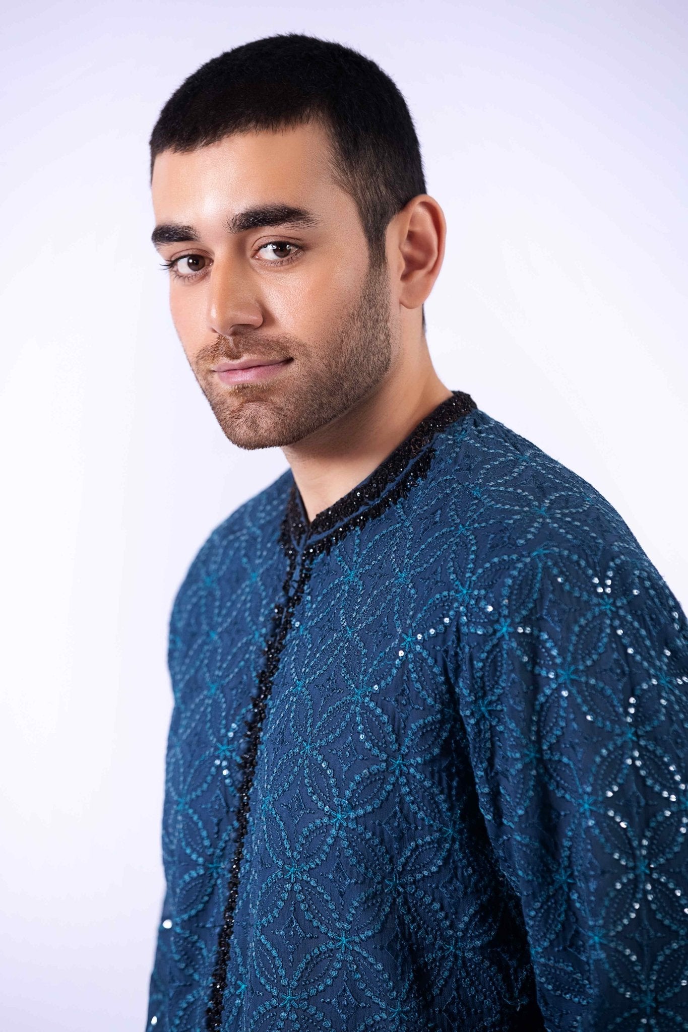 Teal Zardozi Embroidered Chiffon Kurta (3-Piece) - Image 7