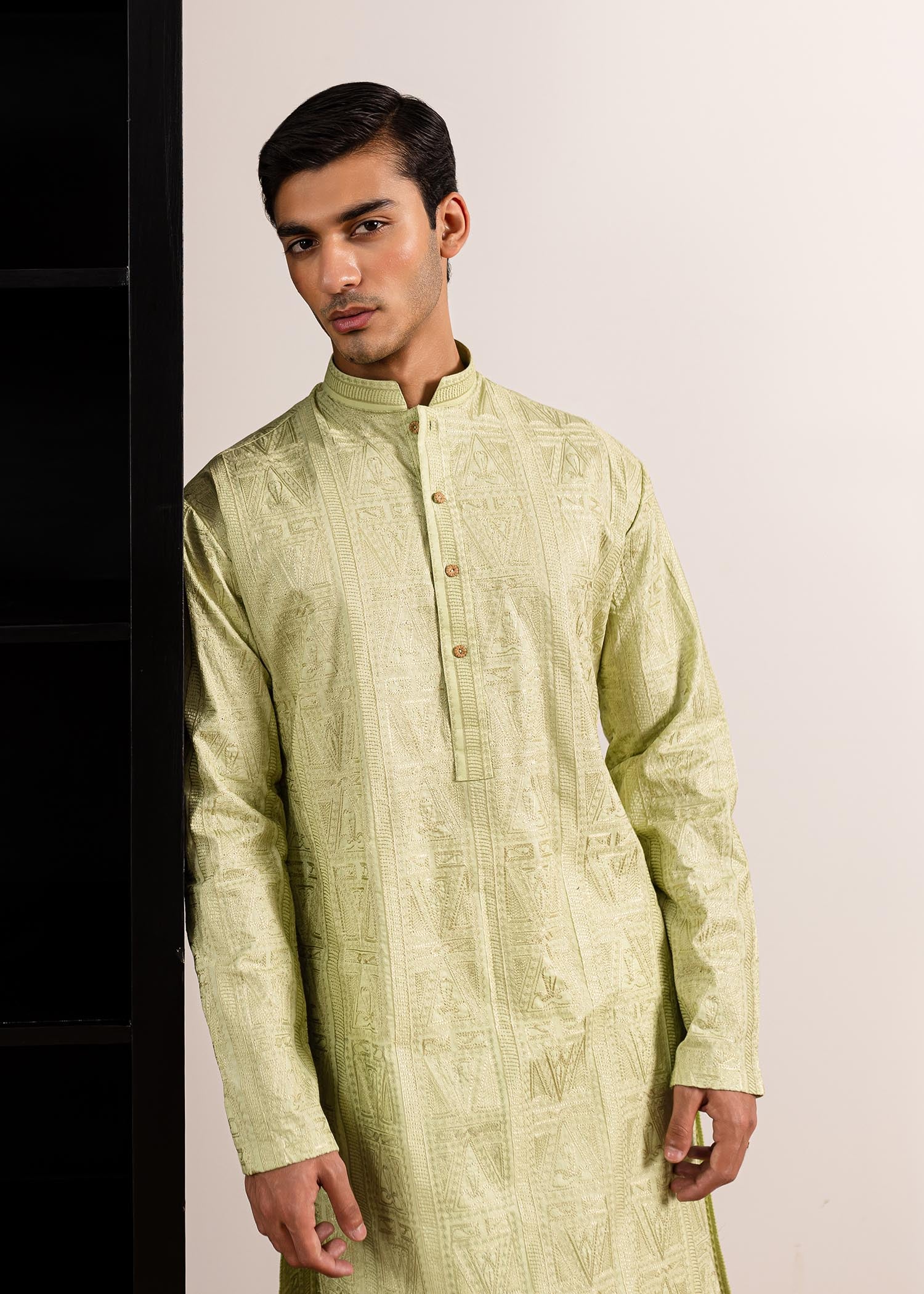 Mint Green Self-Embroidered Cotton Kurta (2-Piece) - Image 5