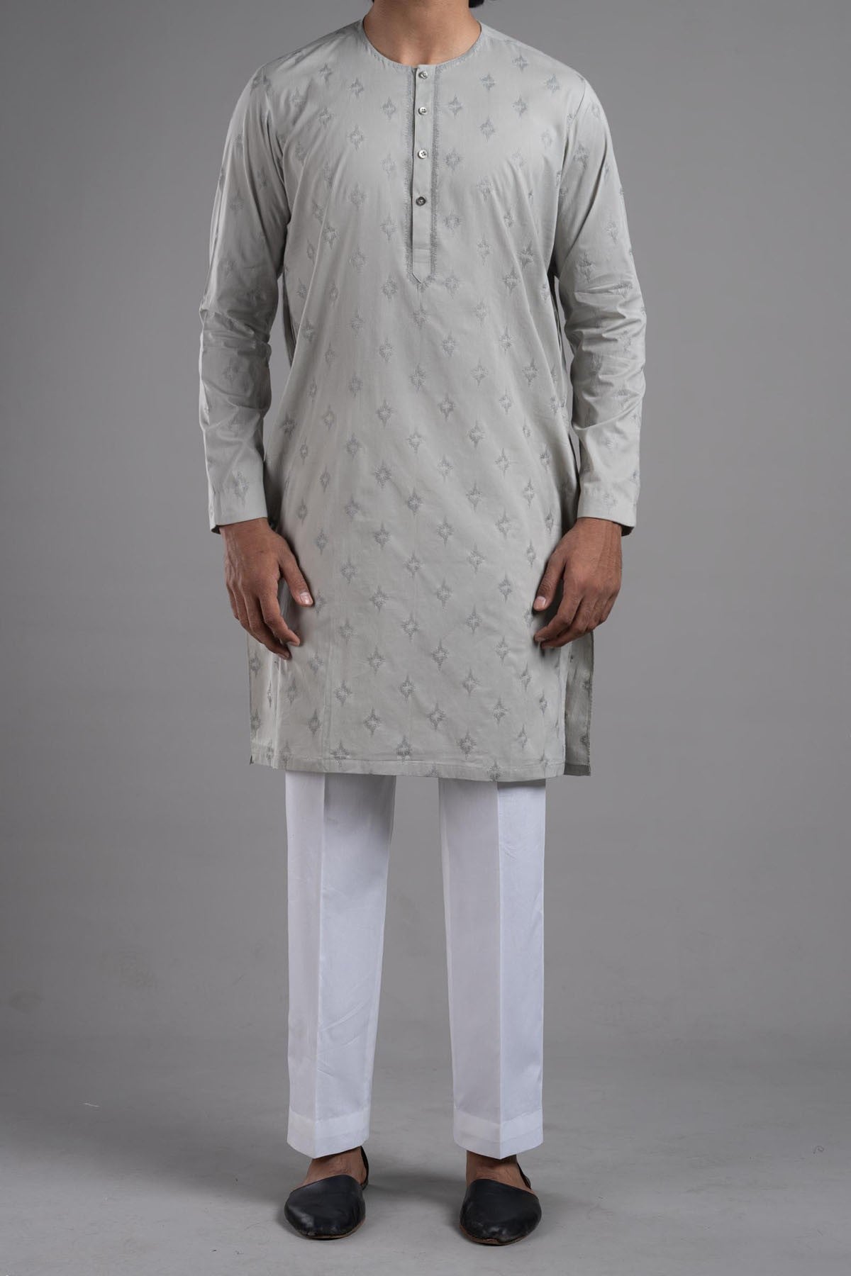 Light Green Embroidered Egyptian Cotton Kurta (2-Piece) - Image 1