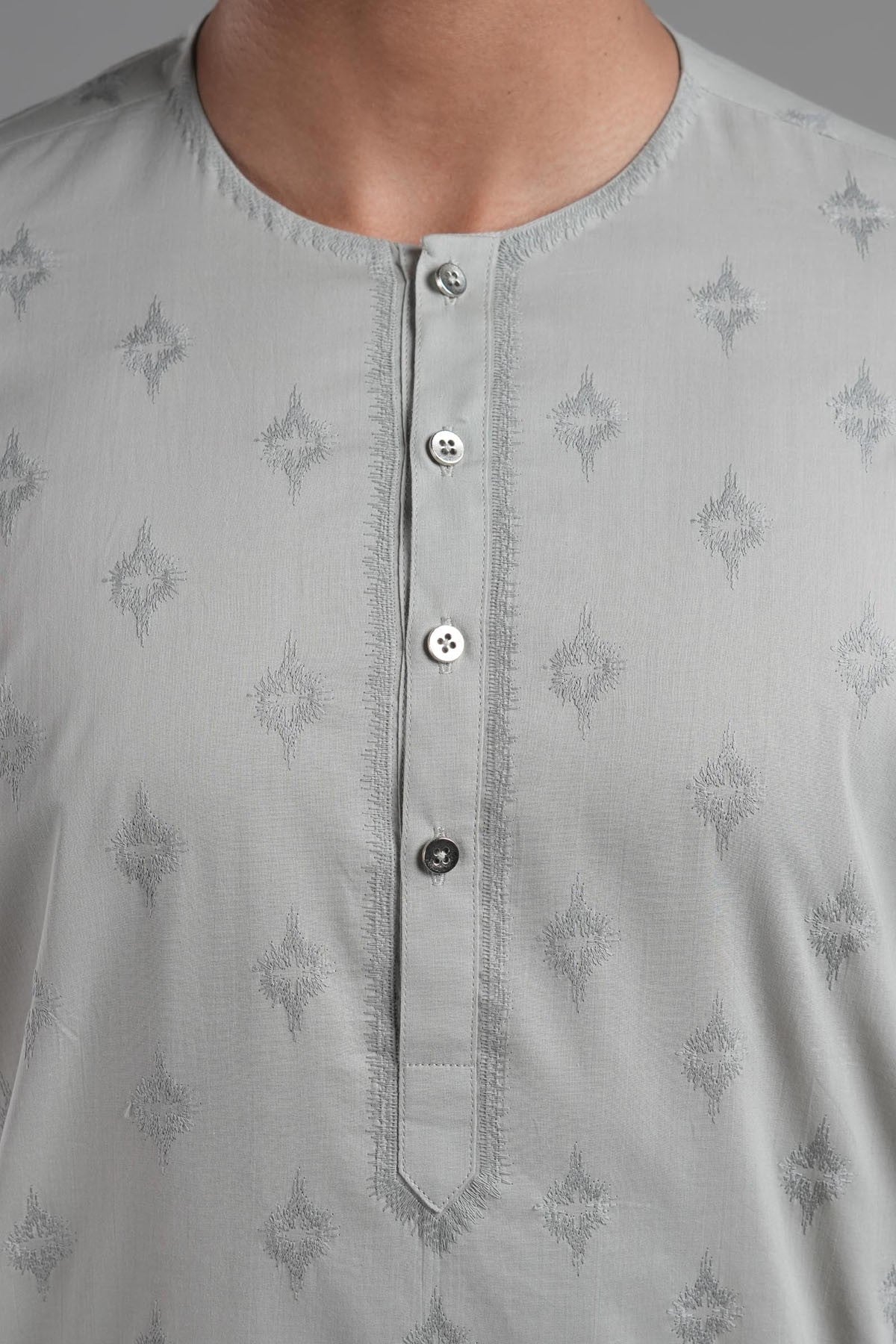 Light Green Embroidered Egyptian Cotton Kurta (2-Piece) - Image 2