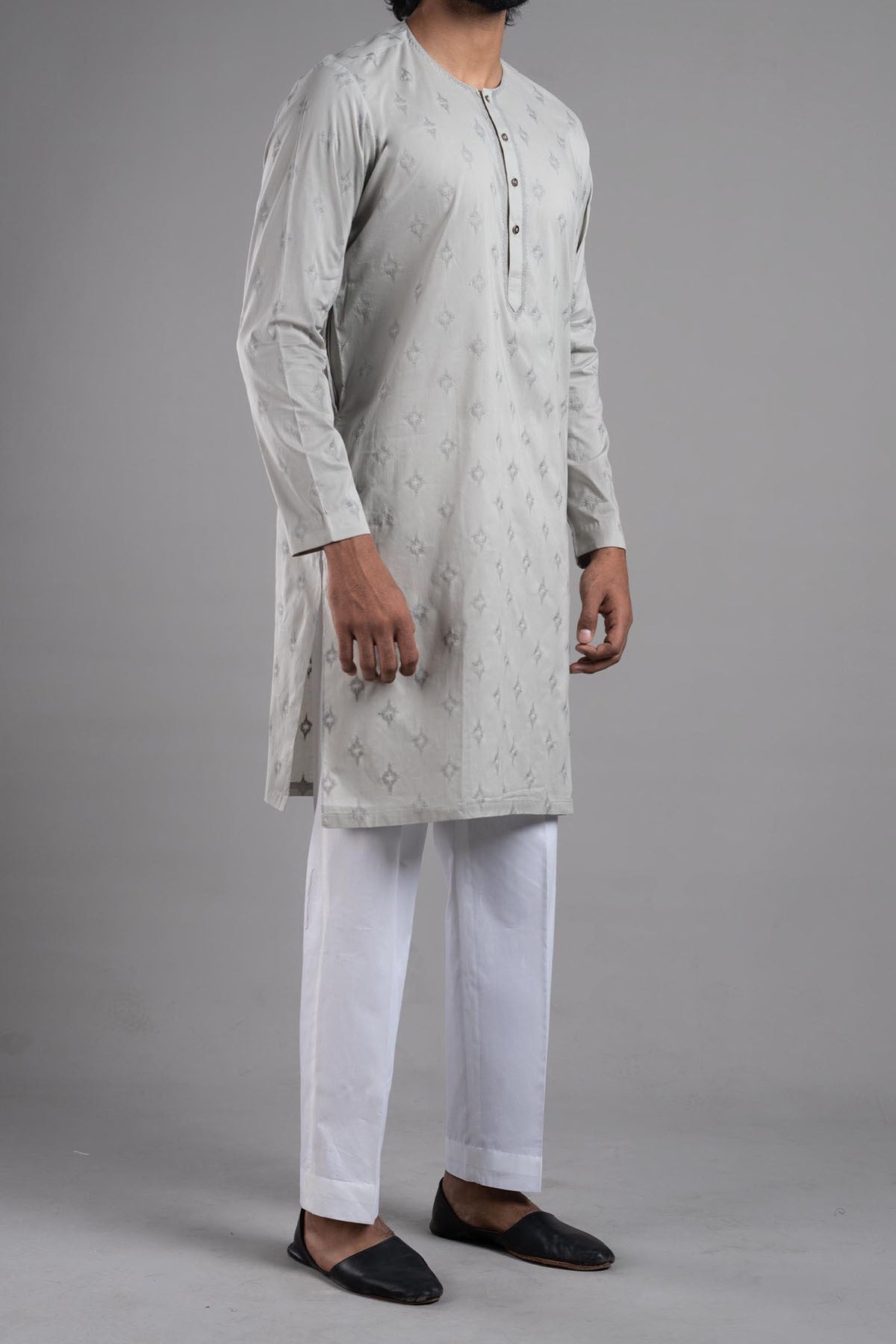 Light Green Embroidered Egyptian Cotton Kurta (2-Piece) - Image 3