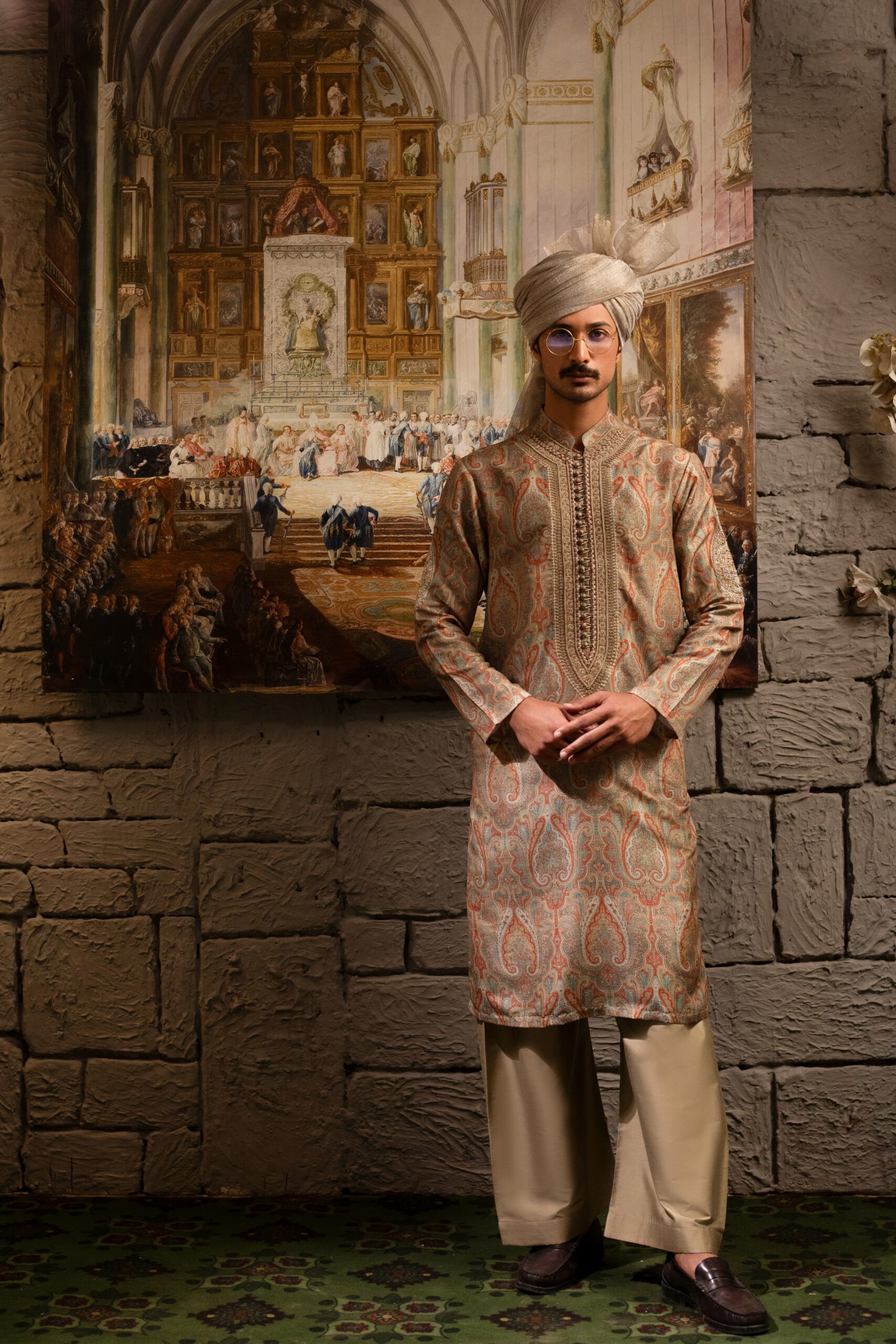 Terre Verte Embroidered Faux Silk Kurta (2-Piece) - Image 1