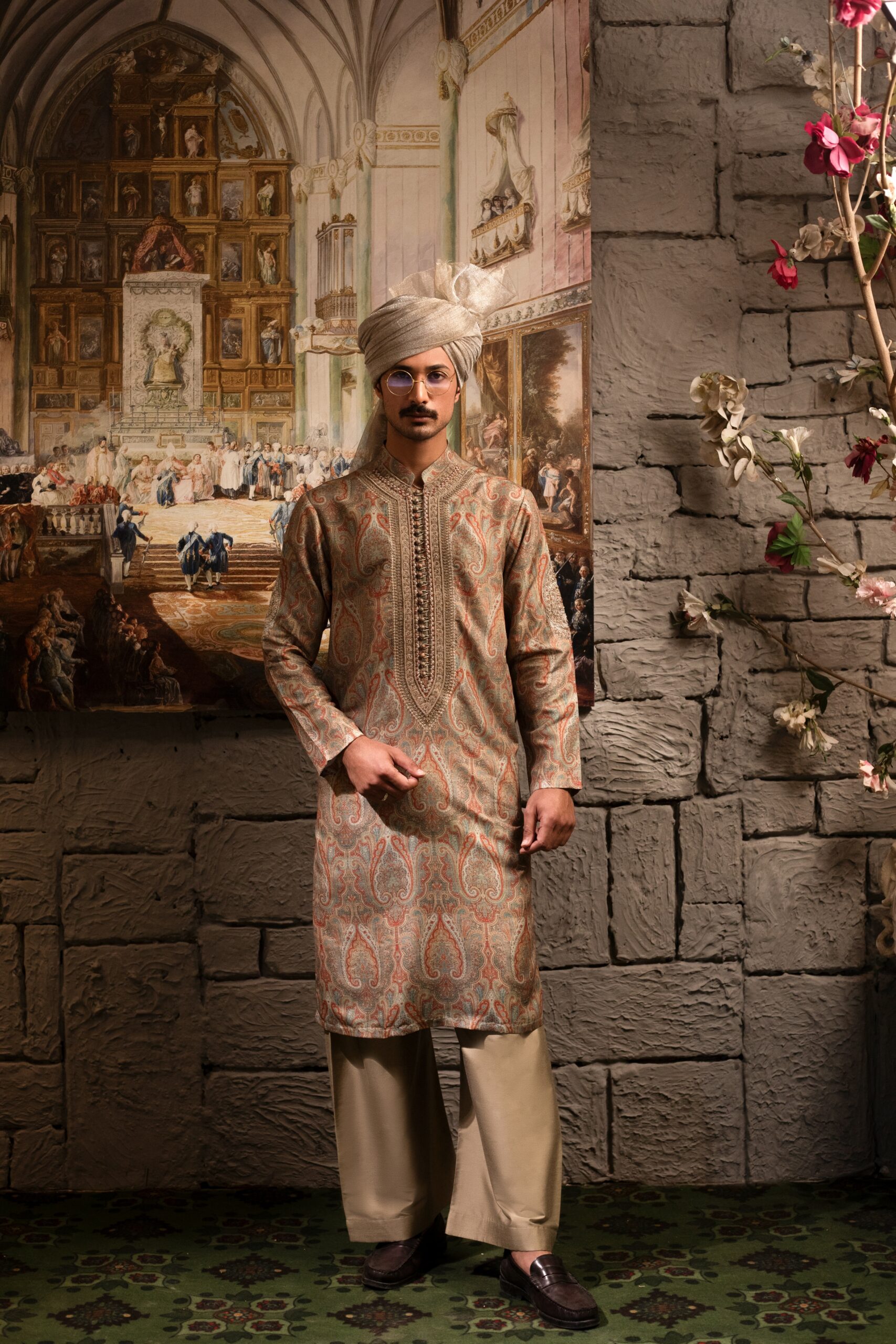 Terre Verte Embroidered Faux Silk Kurta (2-Piece) - Image 4