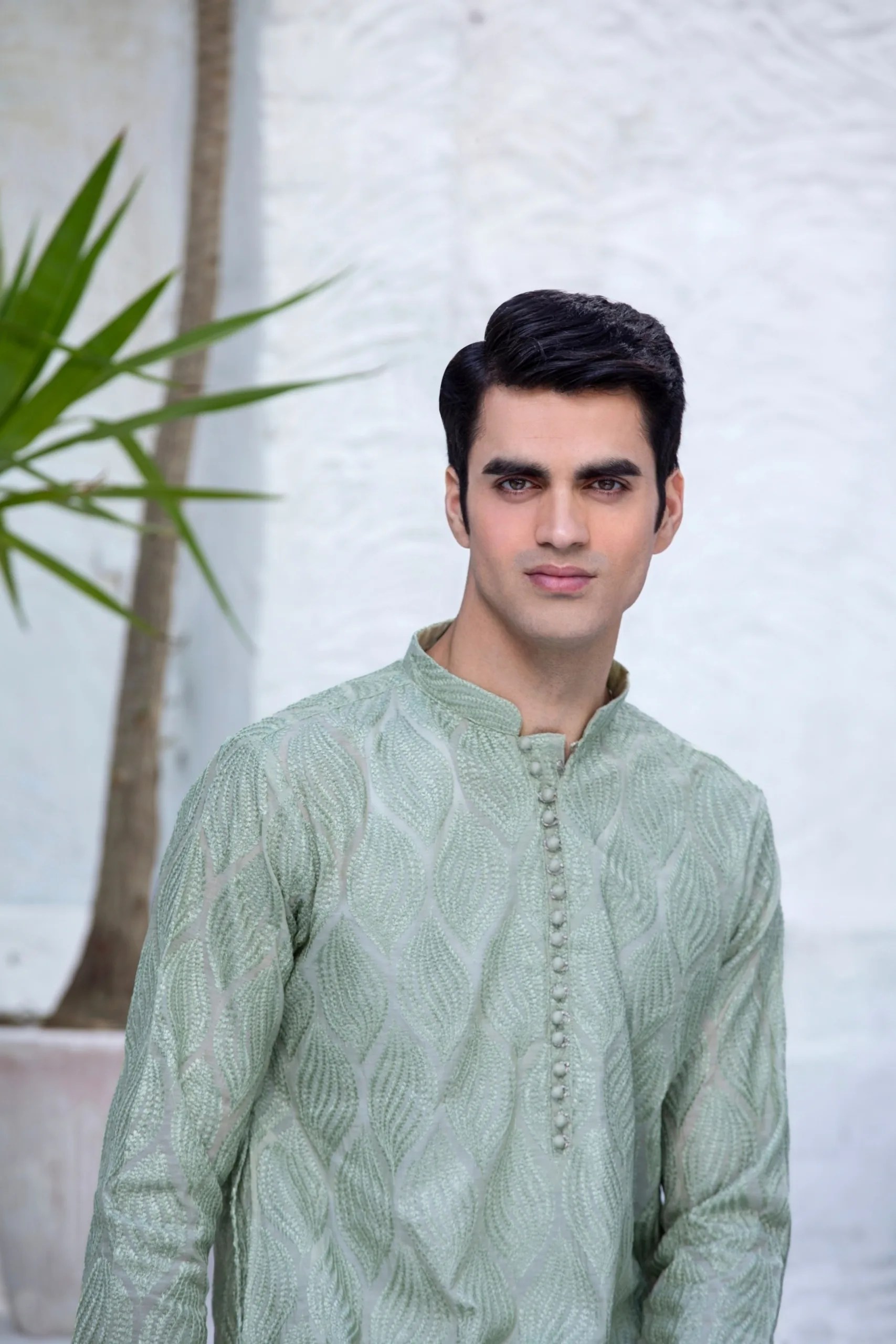 Sea Green Embroidered Premium Fabric Kurta (2-Piece) - Image 1