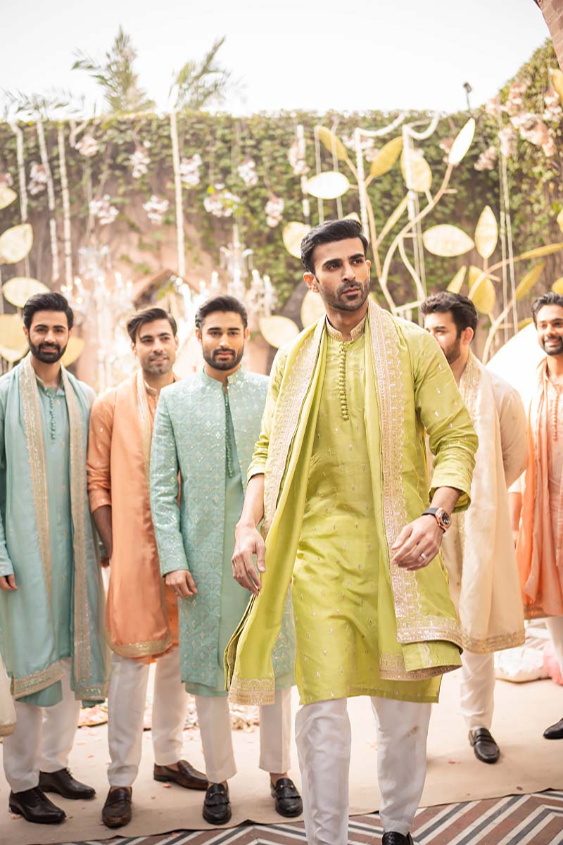 Pistachio Green Embroidered Raw Silk Kurta (3-Piece) - Image 2