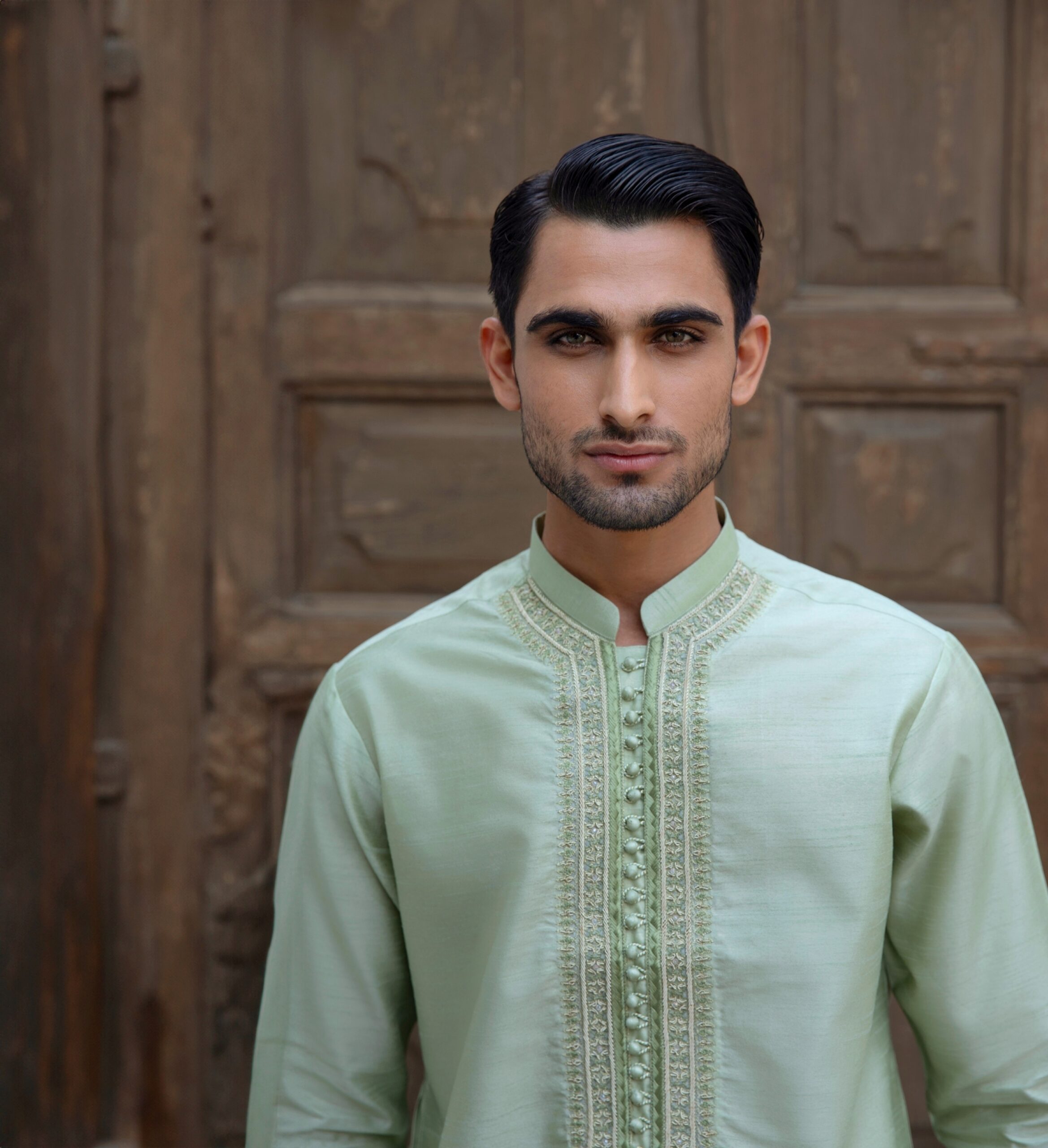 Pastel Green Embroidered Silk-Blend Kurta (2-Piece) - Image 4