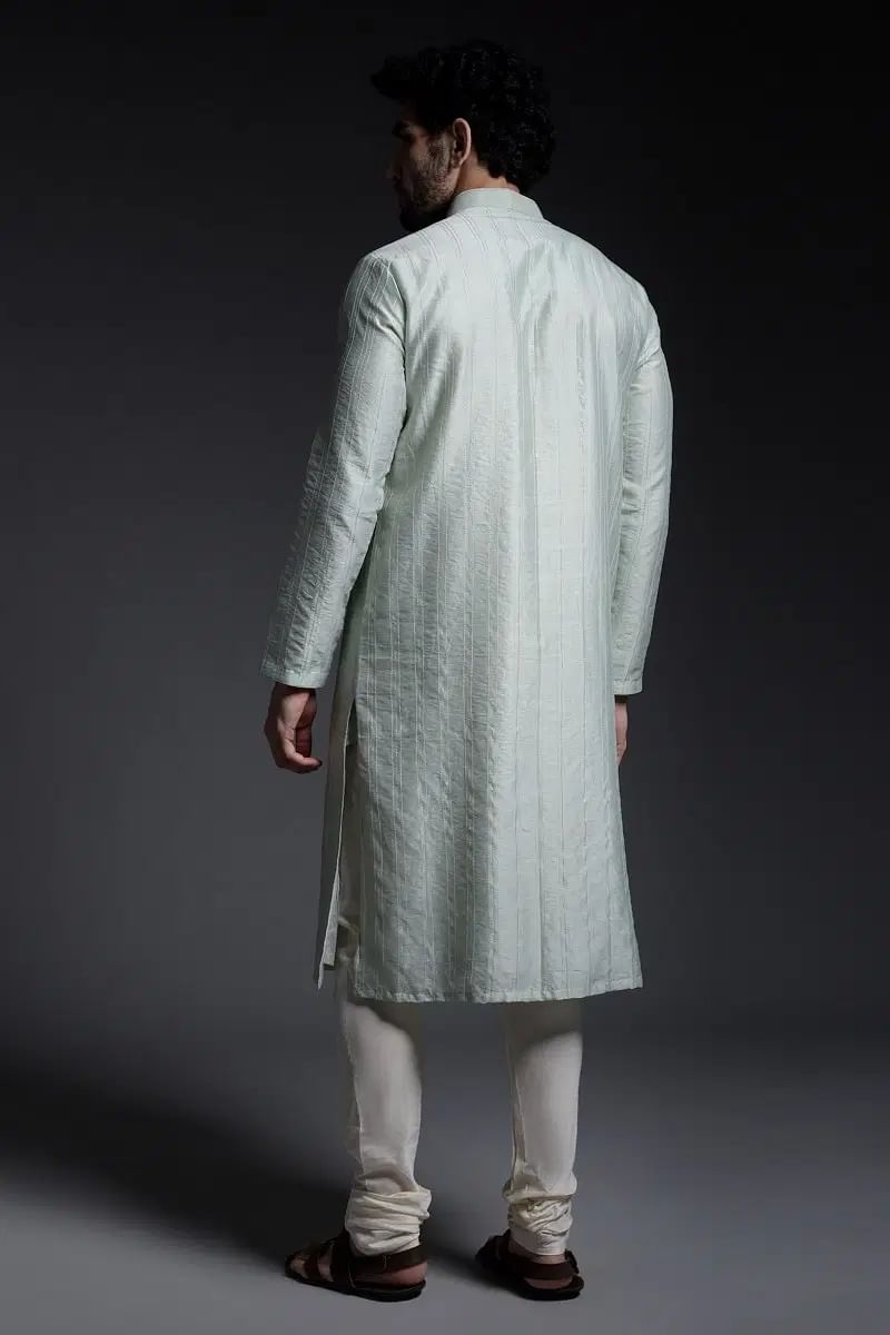 Sage Green Embroidered Silk Kurta (2-Piece) - Image 4