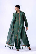 Deep Green Embroidered Cotton Karandi Shalwar Kameez (3-Piece) - Image 3