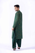Deep Green Embroidered Cotton Karandi Shalwar Kameez (3-Piece) - Image 9