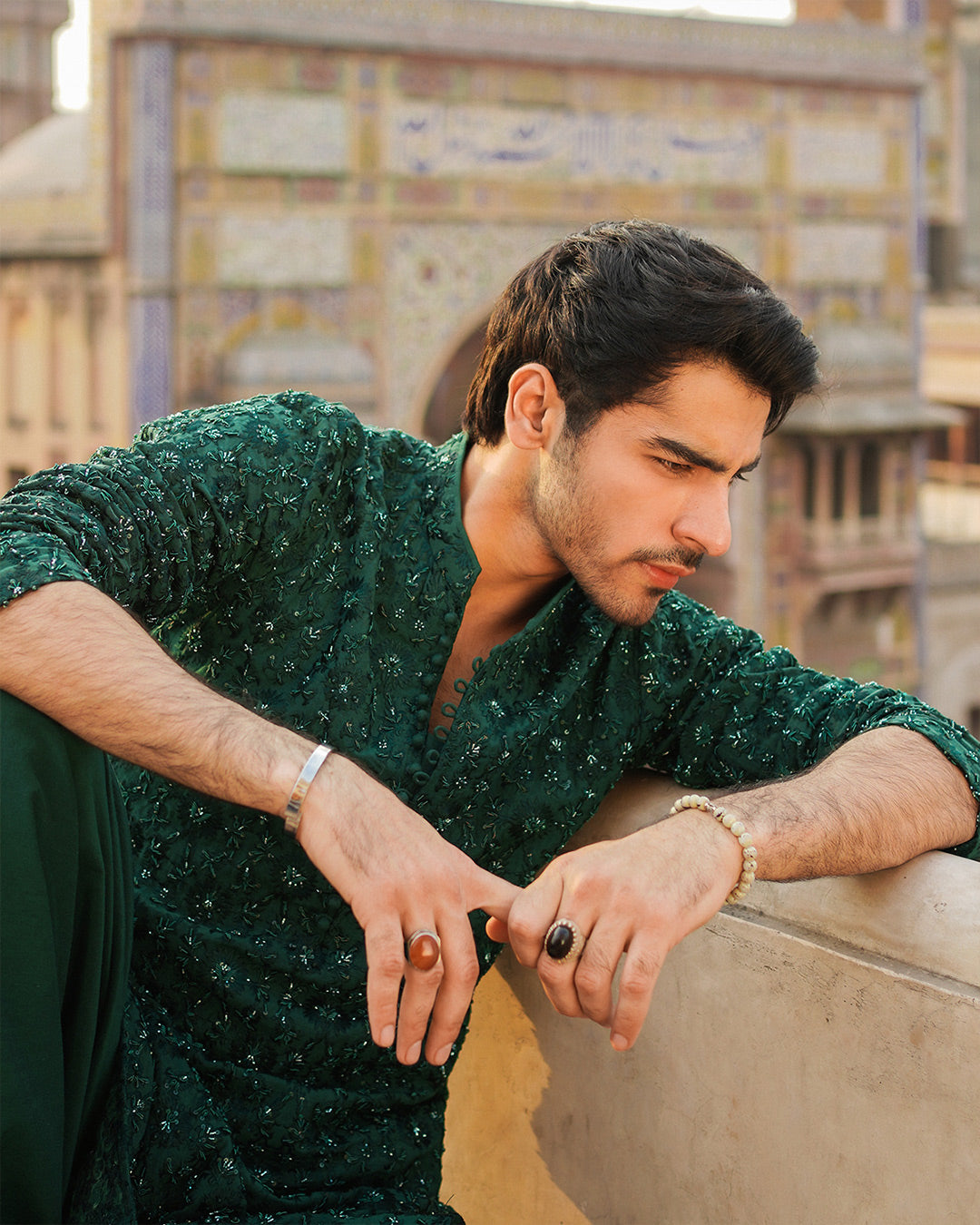 Emerald Green Embellished Karandi Shalwar Kameez (2-Piece) - Image 6