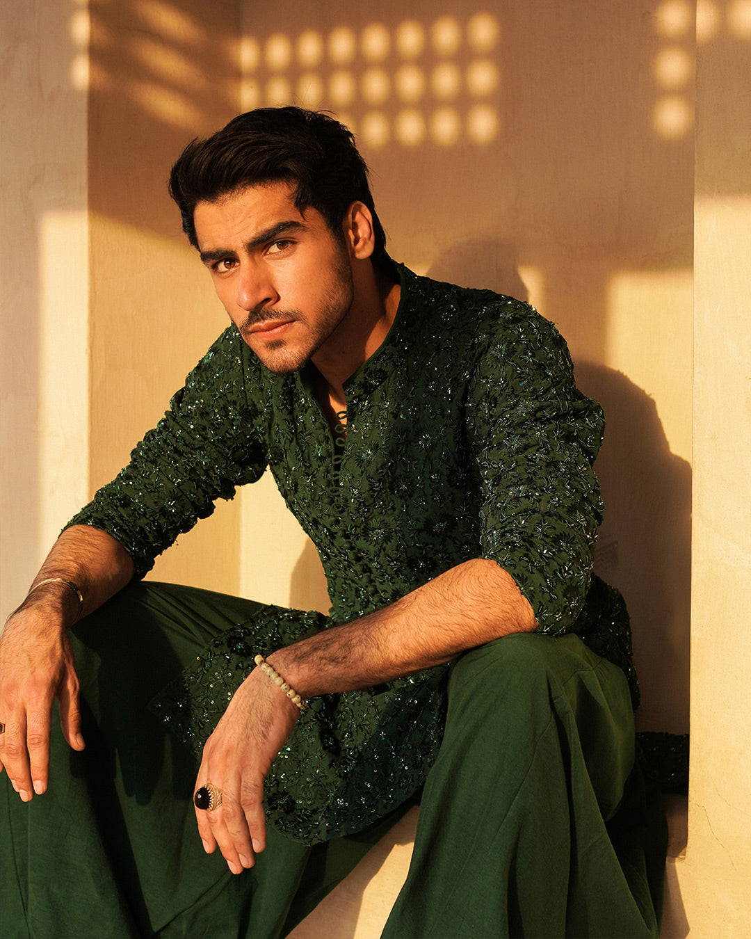 Emerald Green Embellished Karandi Shalwar Kameez (2-Piece) - Image 7