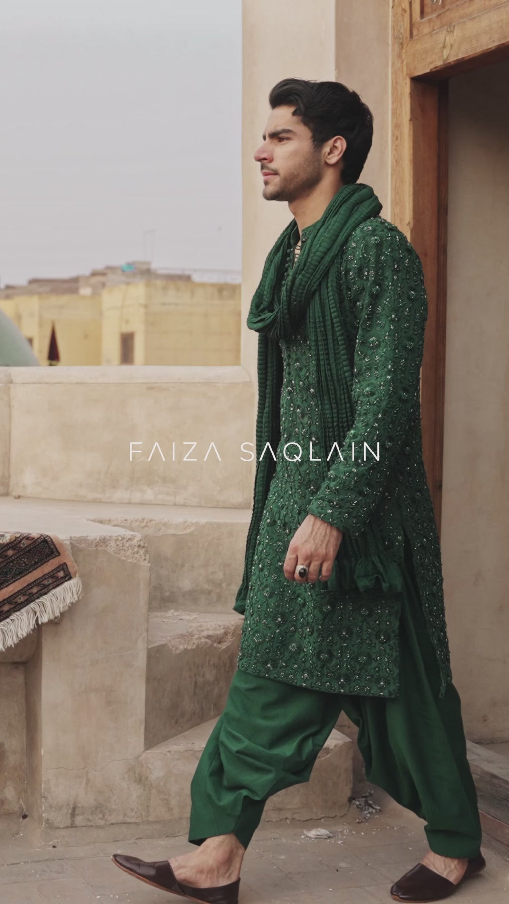 Emerald Green Embellished Karandi Shalwar Kameez (2-Piece) - Image 8