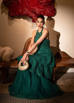 Emerald Green Embellished Net Peplum with Sharara (2-Piece) - Image 3