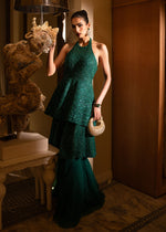 Emerald Green Embellished Net Peplum with Sharara (2-Piece) - Image 8