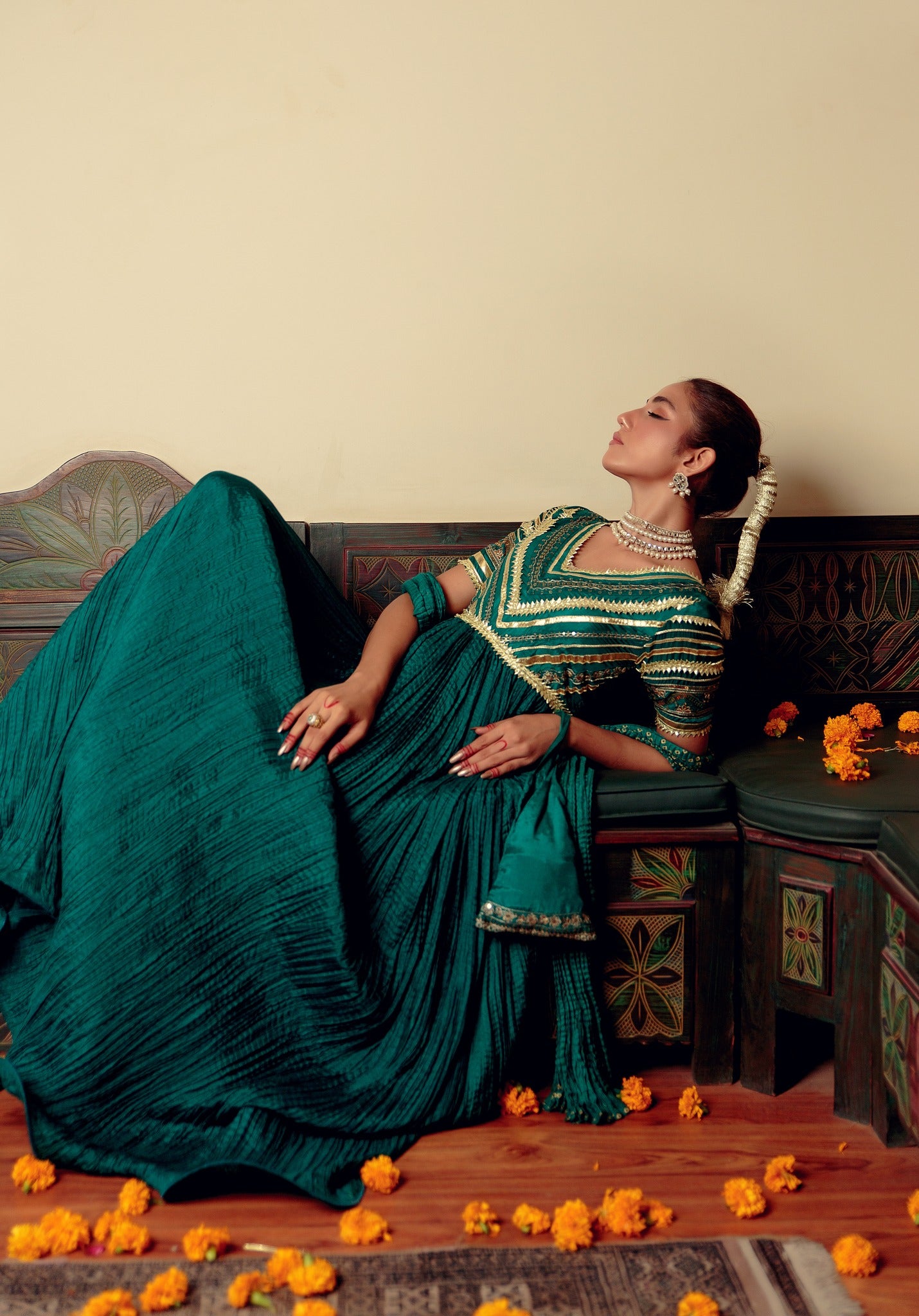 Emerald Gota Zari Cotton Silk Pishwas (3-Piece) - Image 6