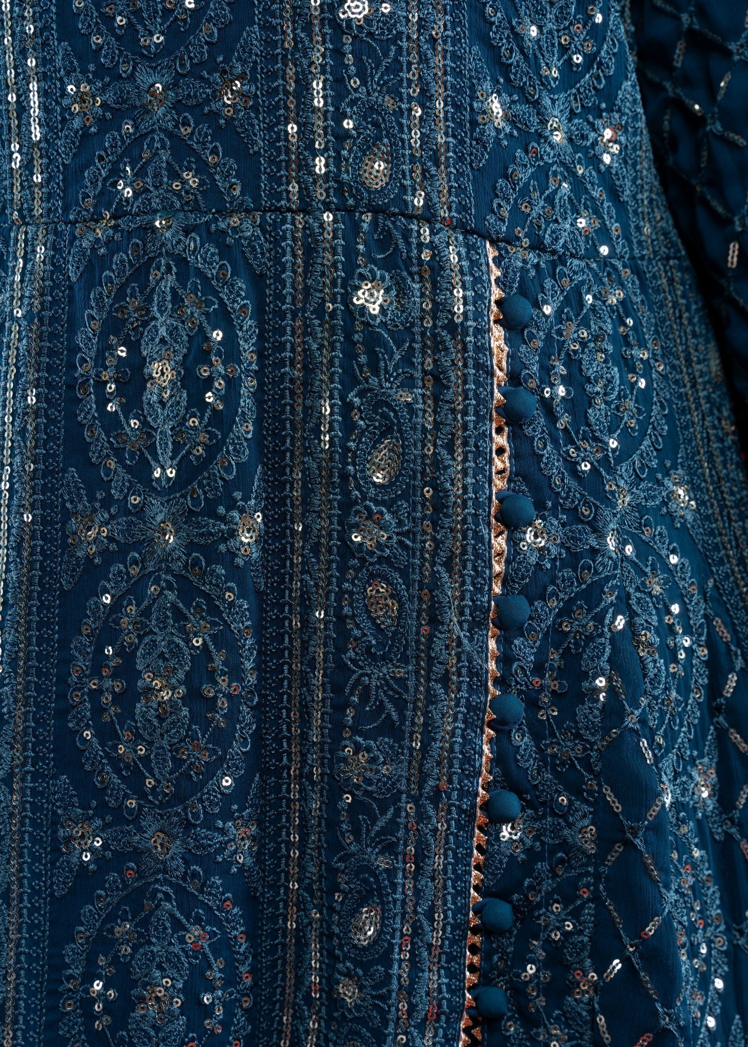 Teal Embroidered Chiffon Pishwas Dress (3-Piece) - Image 7