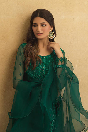 Pakistani Emerald Green Mirror Work Chiffon Pishwas (3-Piece) - Image 5