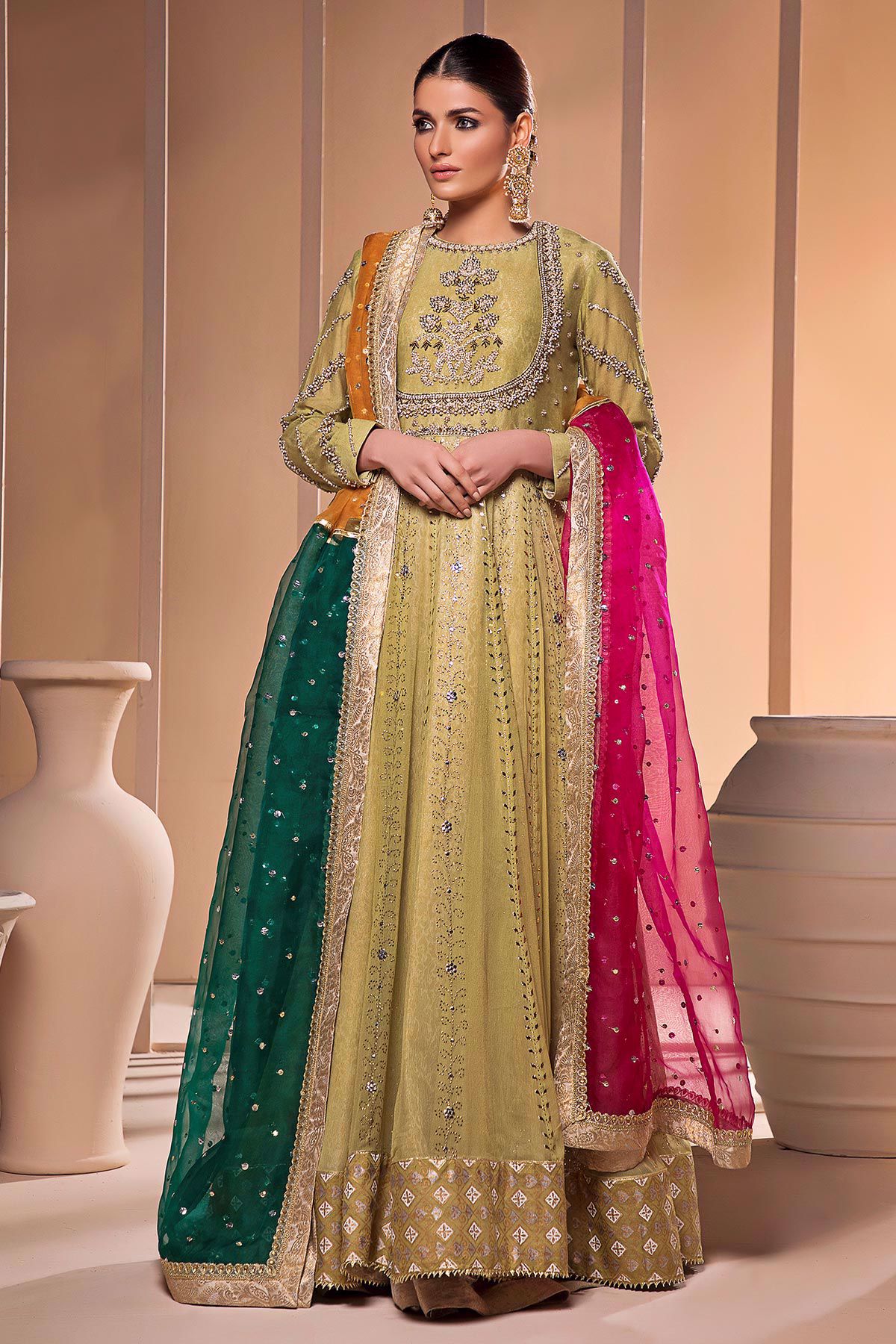 Green Embellished Chiffon Pishwas (2-Piece) - Image 2