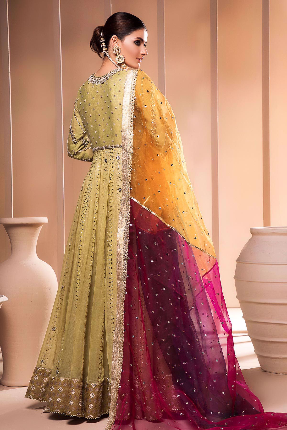 Green Embellished Chiffon Pishwas (2-Piece) - Image 5