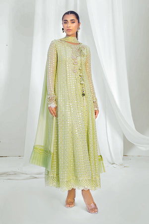 Light Mint Green Embroidered Chiffon Pishwas (3-Piece) - Image 1