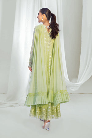 Light Mint Green Embroidered Chiffon Pishwas (3-Piece) - Image 3