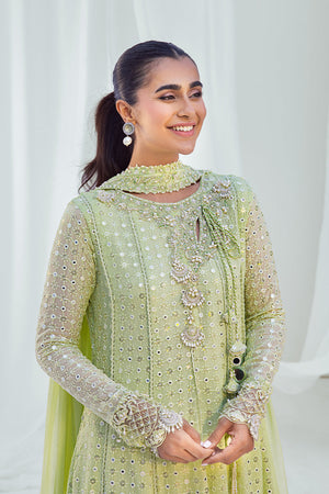 Light Mint Green Embroidered Chiffon Pishwas (3-Piece) - Image 5