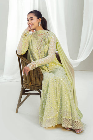 Light Mint Green Embroidered Chiffon Pishwas (3-Piece) - Image 6
