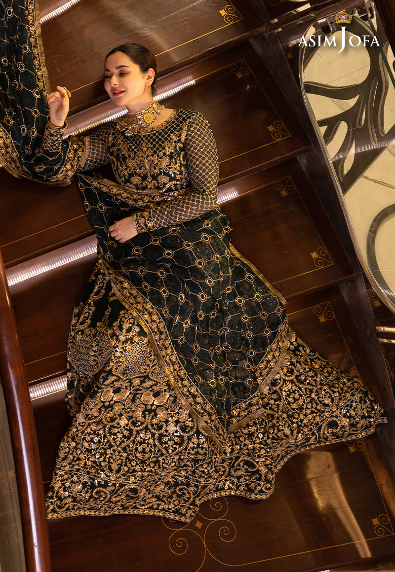 Pakistani Emerald Green Zari Sequin Chiffon Pishwas (3-Piece) - Image 3