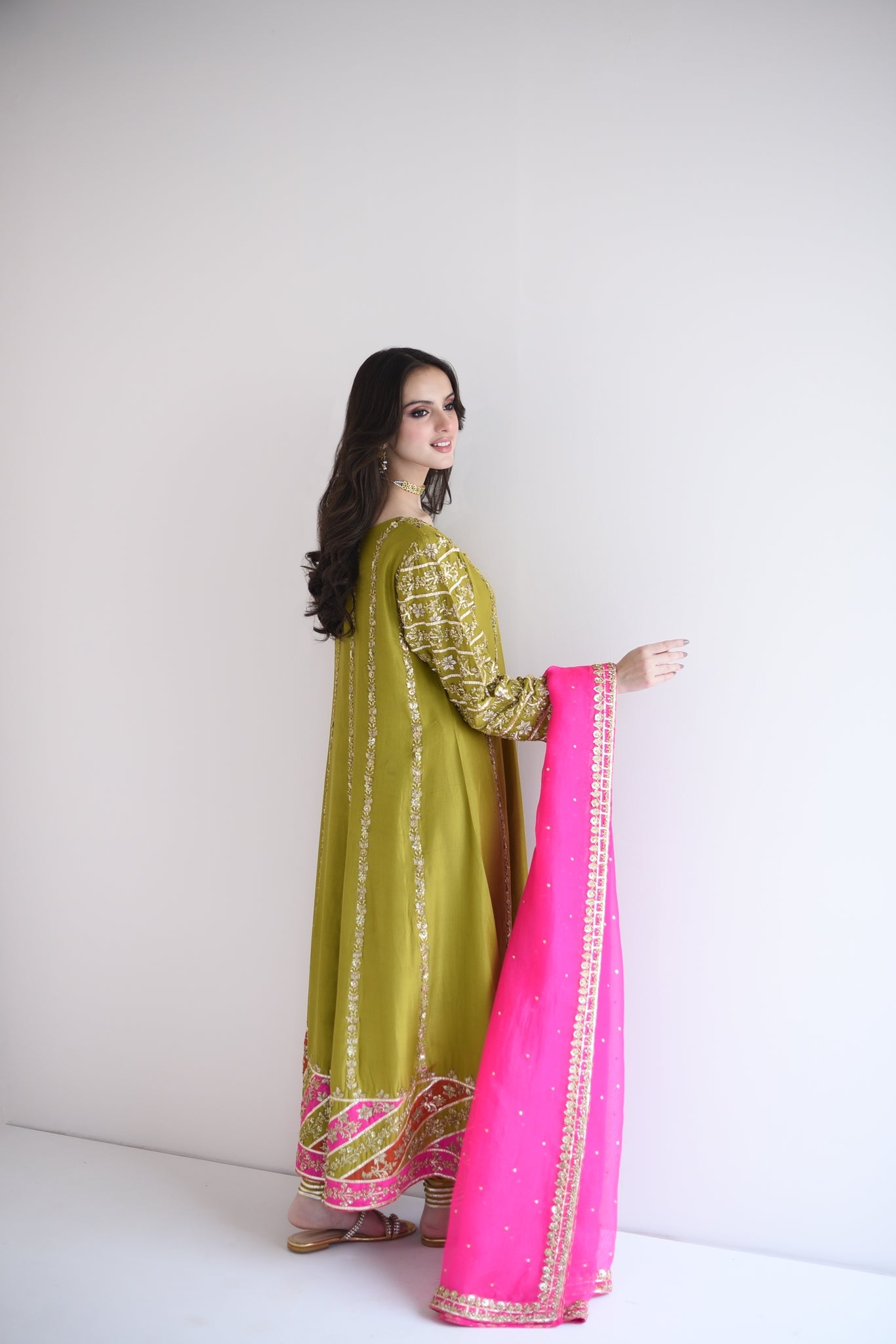 Dhani Green Zardozi Cotton Net Pishwas (3-Piece) - Image 2