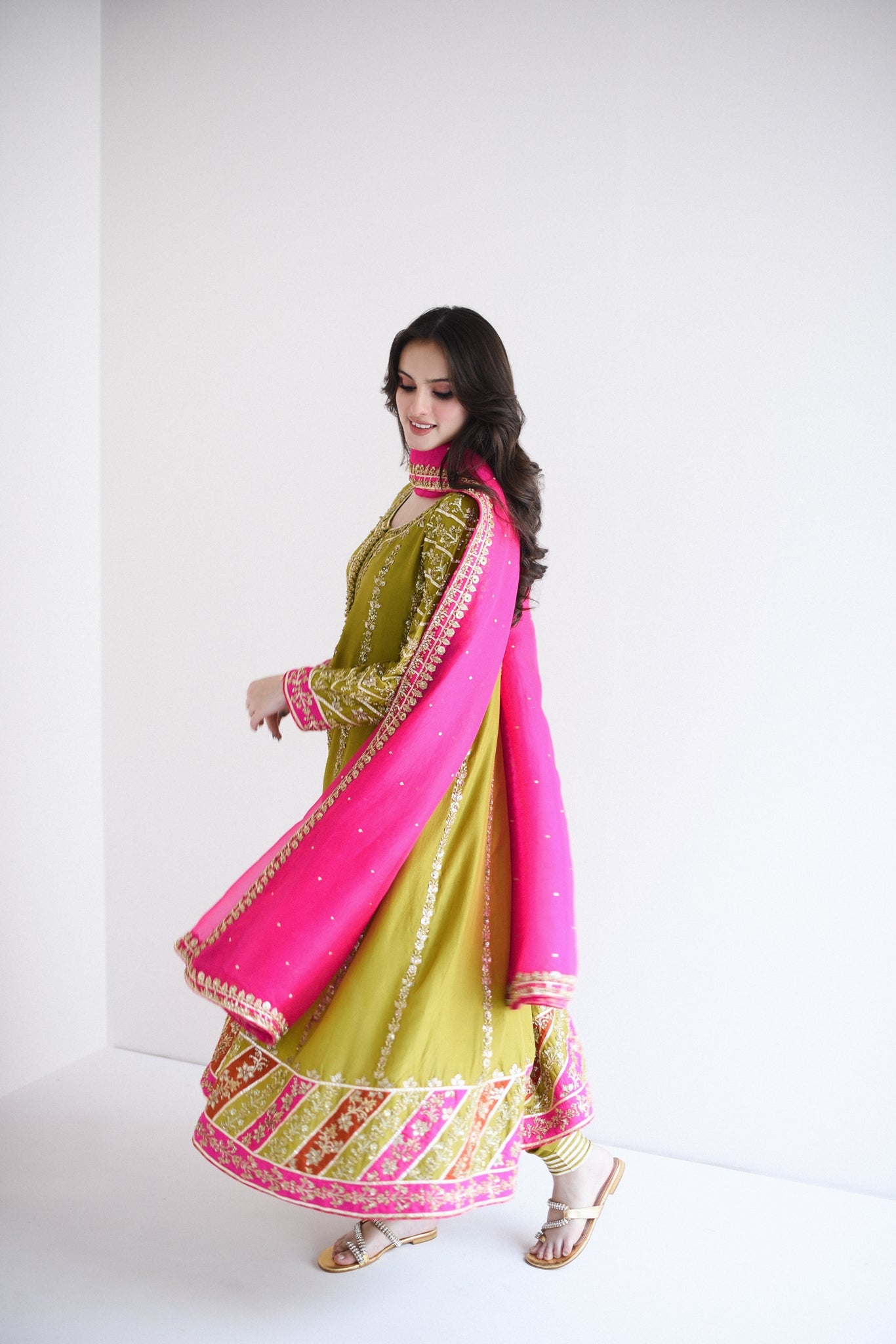 Dhani Green Zardozi Cotton Net Pishwas (3-Piece) - Image 3