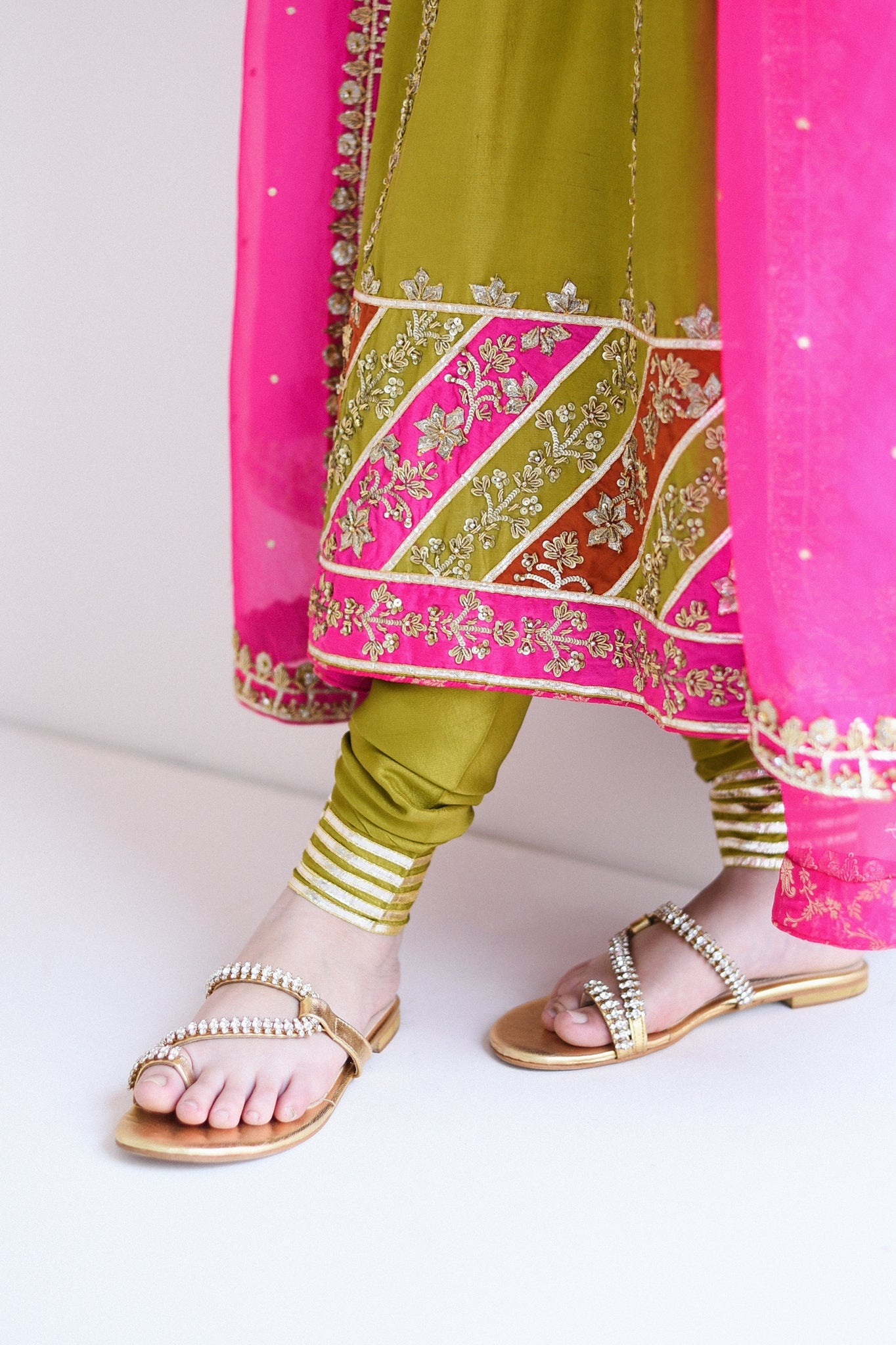 Dhani Green Zardozi Cotton Net Pishwas (3-Piece) - Image 5