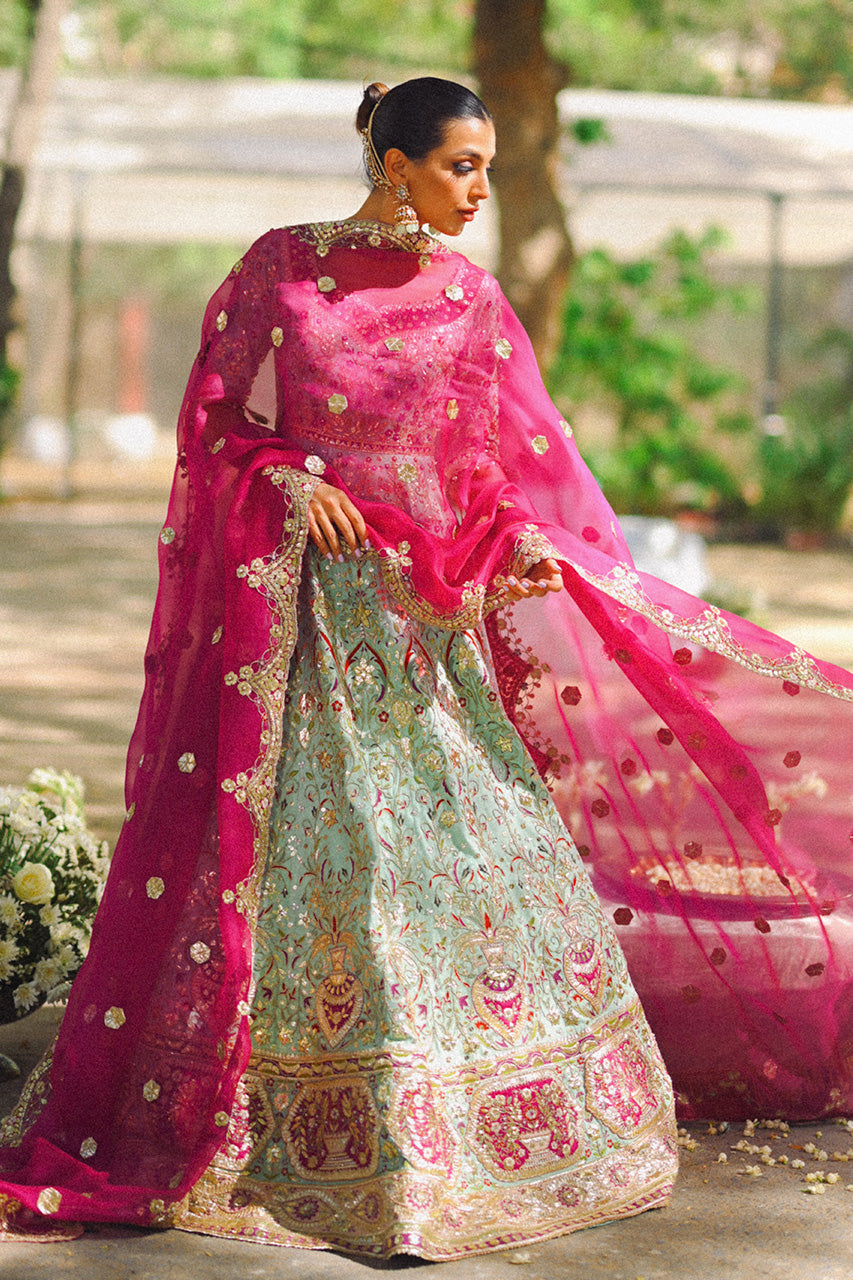 Pakistani Celadon Zardozi Resham Cotton Net Pishwas (2-Piece) - Image 8