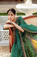 Pakistani Green and Blue Embroidered Jamawar Pishwas (3-Piece) - Image 3