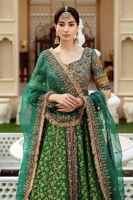 Pakistani Green and Blue Embroidered Jamawar Pishwas (3-Piece) - Image 4