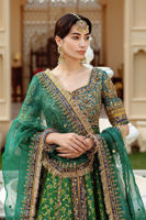 Pakistani Green and Blue Embroidered Jamawar Pishwas (3-Piece) - Image 5