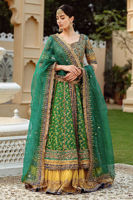 Pakistani Green and Blue Embroidered Jamawar Pishwas (3-Piece) - Image 6